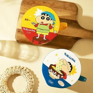 카와이 세라믹 그릇 만화 크레용 신찬 인스턴트 국수 뚜껑 손잡이 전자레인지용 학생 기숙사