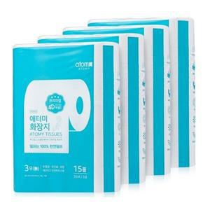 최신제조일 애터미화장지 4D엠보싱 60롤15롤 x 4세트