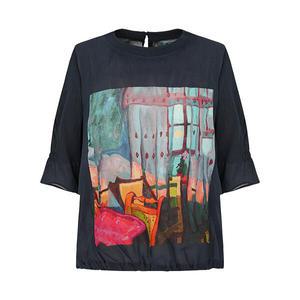 [크로커다일레이디][크로커다일레이디] 크로커다일레이디 원포인트 프린트 라운드넥 인견 블라우스 CLDMBL5