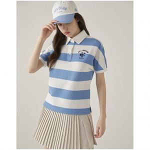 헤지스골프 여성 블루 선염 보더 카라 반팔 티셔츠 HWTS3B334B1 755483