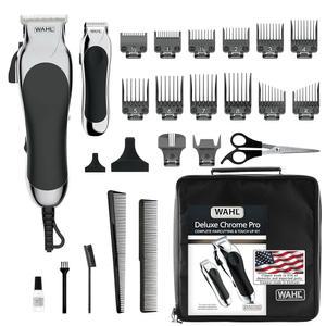 Wahl Clipper USA 디럭스 코드 크롬 프로 완벽한 헤어 및 트리밍 키트 클리퍼 무선 배터리 트리머 스타일링 가위 포함 매번 컷 - 모델 79524-5201M