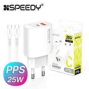 (스피디)가정용초고속충전기 분리형 PPS PD25W(PD3.0+QC3.0) 2포트(USB+C) CtoC케이블 1.2M 화이트 GaNUSB