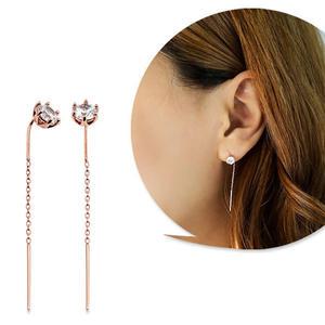 14K 18K 5.5mm 스톤 드롭 체인 포인트 귀걸이