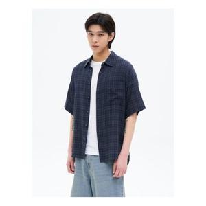 에잇세컨즈 시어 체크 반소매 셔츠 네이비 265565AY1R 810907