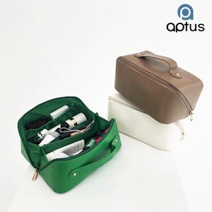 압투스 화장품 메이크업 박스 파우치 고급 가죽 여행용 수납가방 대형 멀티 손잡이