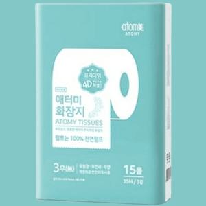 애터미 화장지 천연 펄프 3겹 엠보싱 롤 휴지 35m X 15롤