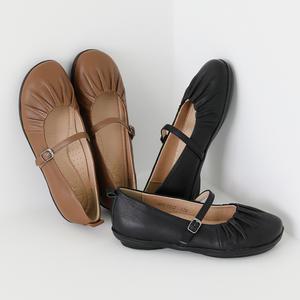 지쎄수제화 천연양가죽 알르 셔링 반도 단화 2cm