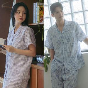MWHS5224 쿨 인견 여름 남성 여성 반팔 커플 잠옷 파자마 세트