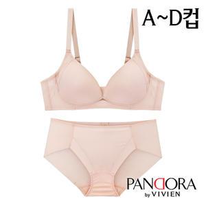 [판도라by비비안]메쉬 풀컵무빙 노와이어 몰드브라팬티2종(PB7138)75A~95D