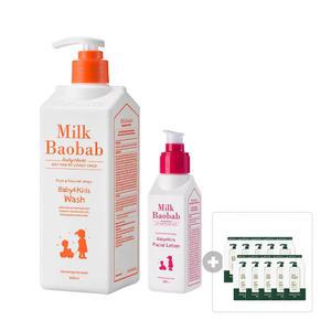 밀크바오밥 베이비앤키즈 워시&페이셜로션 기획 구성(워시 500ml, 1개 + 페이셜로션 100ml, 1개) + 증정 (시카 리프레싱 샴푸 10g, 10개)
