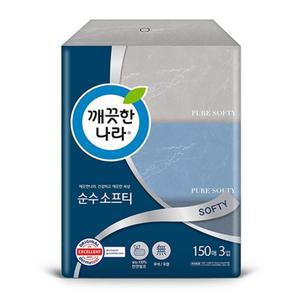깨끗한나라 순수 소프티 미용티슈(150매X3개)/갑티슈/각티슈/곽티슈/미용/티슈/휴지/화장지/사각/각휴지