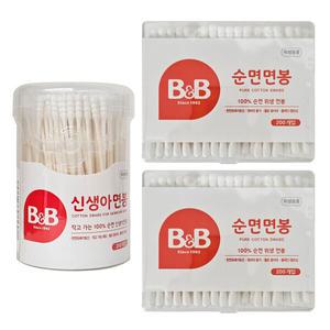 비앤비 면봉 - 유아용 200개입 x 2개 + 신생아용 210p 1개 / 순면면봉 신생아면봉