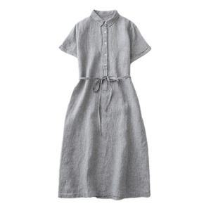 여성 썸머 여름 롱 원피스 좋은 린넨 앞 여밈 허리 스트링 반팔 마 스커트 편안한 가운 스포M2