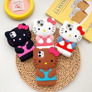 새로운 Sanrio 헬로 키티 3D 보우 전화 케이스 iPhone 16 15 14 13 Pro Max 7 8 Plus XR XS MAX Y2K Anti Fall 실리콘