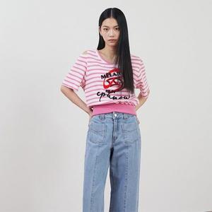 갤러리아 (25여름) 어깨 트임 포인트 스트라이프 반소매 티셔츠 (ER2CH362)