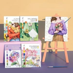 휴대용 수채화 그림 책 4 시트 페인트 브러시로 색칠하기 구 아슈 어린이 낙서 그리기 편지지