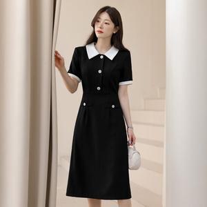 [시크라인] 비앙디르 배색 버튼 A라인 원피스