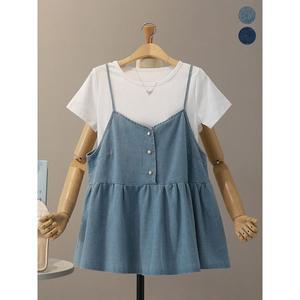 [모노시크]아르디 데님 버튼 뷔스티에 + 티셔츠 세트 MNBS558_P397200620