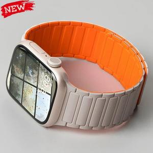 Apple Watch 용 실리콘 스트랩 46mm 42mm 49mm 45mm 41mm 44mm 40mm IWatch Ultra 2 시리즈 용 마그네틱 밴드 10 9 8 7 6 SE 5 4