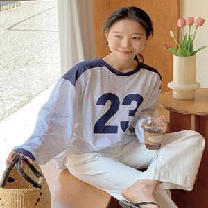 실켓 넘버 배색 썸머 긴팔 티셔츠 (3color)