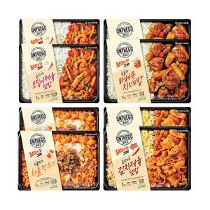 아워홈 온더고 불맛가득 오징어제육덮밥 290g+숯불향 바베큐치킨덮밥 341g+더블치즈 차돌깍두기 300g+김치제육덮밥 290g 각 2개 (총 8개)