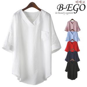 C580_소매 펀칭 롱 블라우스
