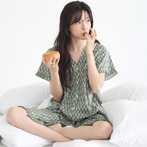 메이플라워 오리엔탈 V넥 반팔 순면 여성 빅사이즈 잠옷 세트