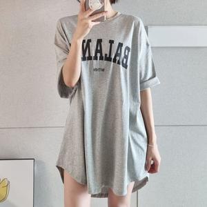 밸런스레터링 라운드박스 반팔롱티셔츠 여성데일리 빅사이즈 루즈핏원피스 면캐주얼