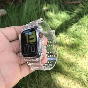 클리어 스트랩 + Apple Watch Series 5 SE 6 4 42mm 38 Ultra 7 플라스틱 밴드 용 투명