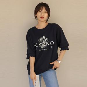 NEWHOT [엘리시아] 헤포 플라워 프릴 반팔 맨투맨 티