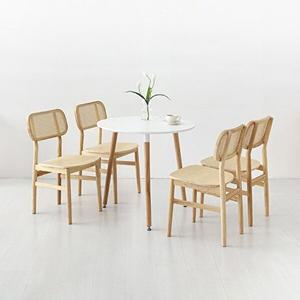 [마켓비]아나타 원형테이블 D80 A타입 화이트 + POLIM 의자 라탄 A형 내추럴 4인 세트