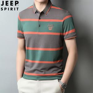 JEEP SPIRIT 여름 캐주얼 남성 스트라이프 반팔 티셔츠
