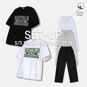 [SET] 디자인 디비전 티셔츠 + 코튼 와이드 스웨트 팬츠 세트