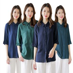 여성 인견 솔리드 단색 카라 오픈 셔츠 블라우스 데일리룩