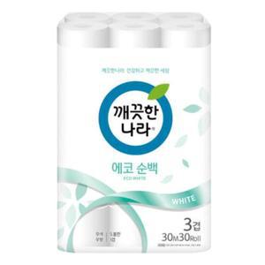 깨끗한나라 3겹 에코순백 화장지 30m 30롤 1팩
