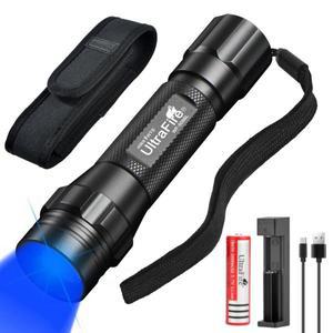 UltraFire WF-508BL 캠핑 낚시 사냥 추적용 전술 손전등 450-460nm 줌 가능 블루 라이트 방수 LED 랜턴