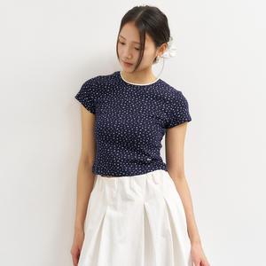 WOMAN 플라워 레이스 크롭 반팔티 [NAVY] / WBE2L01547