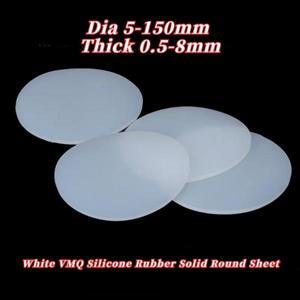 흰색 솔리드 원형 VMQ 실리콘 고무 시트 씰 가스켓 패드 직경 5-150mm 두께 0.5-8mm 1/2/5pcs