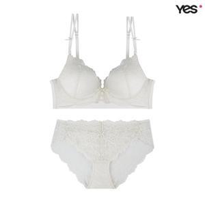 [롯데백화점]예스 크림 러블리 노와이어 브라 레이스팬티 세트 YSWBA701YSWPA702