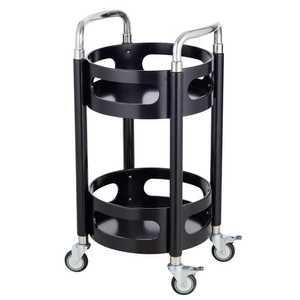 주방 카트 와인 주류 서빙 선반 원형 바퀴달린 트레이 트롤리(77cm)-월넛