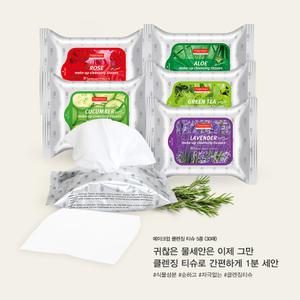 [12팩구성]퓨어덤 알로에 클렌징 티슈 30매 4종(알로에/녹차/장미/오이)