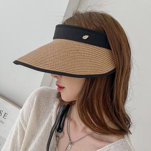 넓은챙 자외선차단 라피아 와이어 밀짚 라탄 여성 썬캡 모자