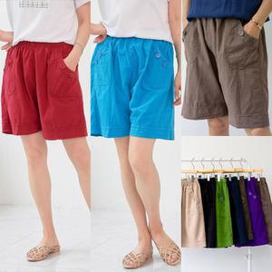 마미소 단추 5부 반바지 심플 단색 베이직 시원한 면100% 데일리 엄마 할머니 빅사이즈 40 60 마담 중년 여성 옷