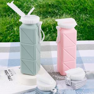 BPA 프리 접이식 물병 실리콘 캠핑 하이킹 달리기용 빨대 포함620ml