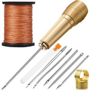 GEEKI 가죽 공예 DIY 제작 재료 도구 키트 패키지 바느질 Awl 바늘 구리 손잡이 세트 캔버스 텐트 신발 수