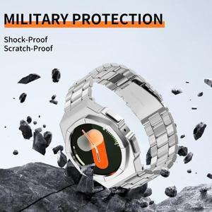 For Samsung Galaxy Watch 7 44mm Stainless Steel Case Modification Kit Metal Strap Protective