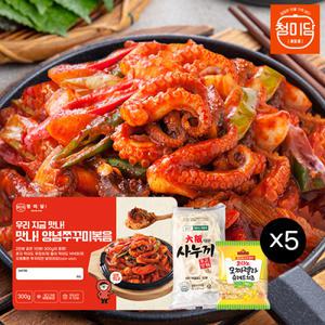[롯데백화점]레인보우마켓 [청미담] 맛나 양념쭈꾸미 SET (300g x 5개 + 우동사리 5개 + 슈레드치즈 5개)
