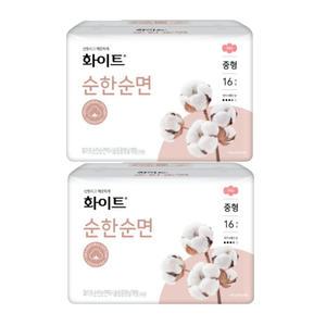 화이트 순한순면 맥시 슬림 중형 16매 2팩/생리대