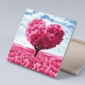 DIY캔버스형 보석십자수 30x30cm 핑크하트트리