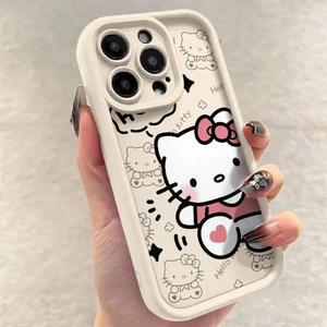 Sanrio 헬로 키티 해피 워크 전화 케이스 Iphone 16 15 14 13 11 12 Pro Max Plus XR XS 7 8 Plus Y2k 소녀 선물 Anti fall Cover